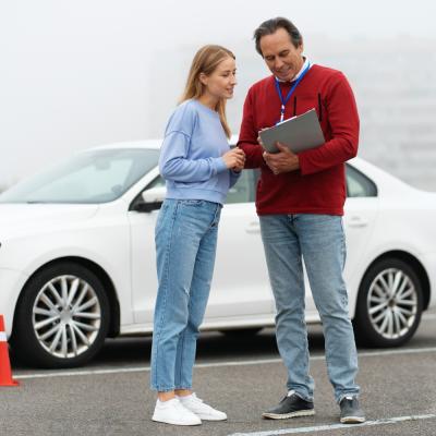 Woman Male Driving Instructor Driving Test